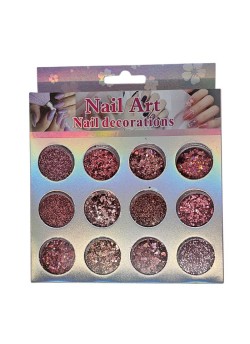 Set 12 mix sclipici si paiete roz pudrat