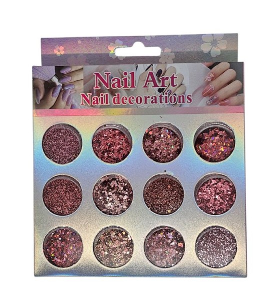 Set 12 mix sclipici si paiete roz pudrat
